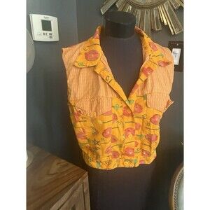 Vintage 80’s 90’s Passport Orange Floral Print Crop Top Shirt Jacket Vest Summer